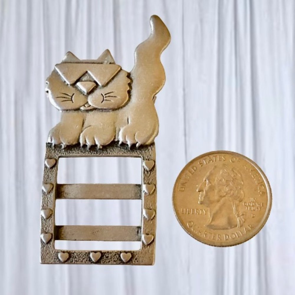 JJ Jonette Pewter Brooch Cool Kitty Cat in Sunglasses Photo Frame Scarf Pin